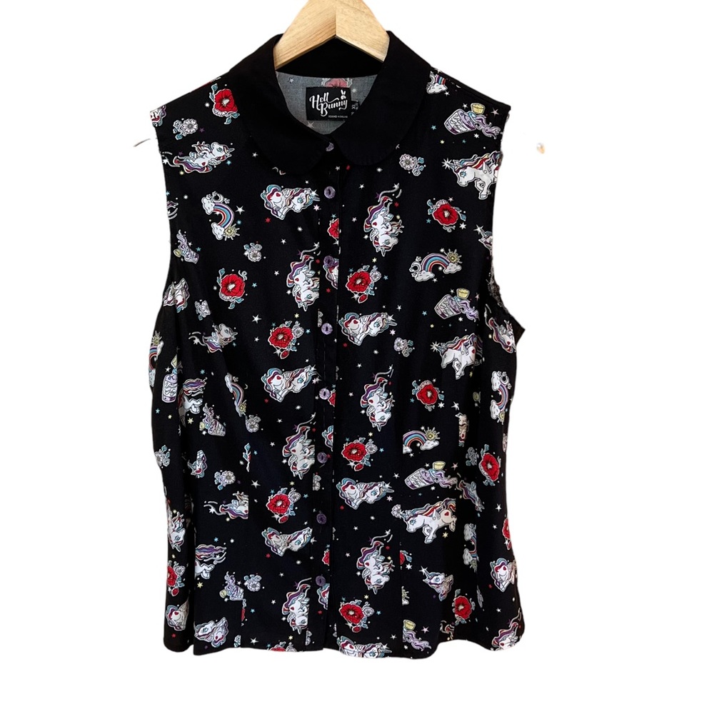 Hell Bunny Unicorn and Magic Shirt with Cut-off sleeves Size M